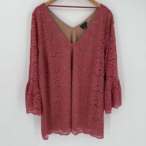City Chic Mystic Lace Top Long Sleeve Soft Melon Pink Plus Women Size 22 New
